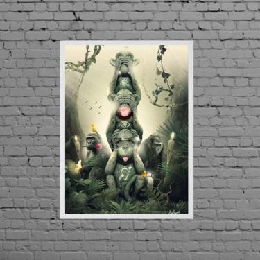 Imagem de Quadro Três Macacos Sábios Modernos 24X18Cm Madeira Branca