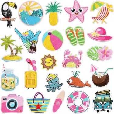 Imagem de rockible Adesivos de ferro com tema de praia para bolsas, camisas, saias, roupas e meias, 23 Unidades