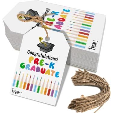 Imagem de 50 peças de etiquetas de presente de graduação pré-escolar, etiquetas de presente de parabéns para decoração de festa de formatura ou faculdade feliz (pré-k, 2,2 x 3,5)
