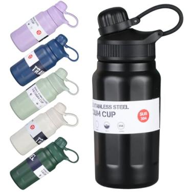 Imagem de Garrafa Térmica Estilosa de 500ml com Interior em Aço Inox 304 e Fundo Emborrachado – Ideal para Academia e Escola - Com Canudo e Alça de Transporte Resistente (Preto)