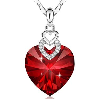 Imagem de Colar de 3 Cristais de Coração de Swarovski para Mulheres, Meninas, Pingente com caixa de presente requintada, joia delicada, presente de aniversário para o Dia das Mães Vermelho