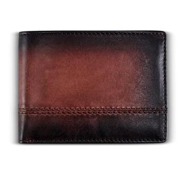 Imagem de Carteira de couro genuíno com duas dobras removíveis para janelas de identidade - carteiras masculinas premium com bloqueio de RFID, Marrom Rico Borgonha, 4.5 (W) x 3.5 (H), Clássico