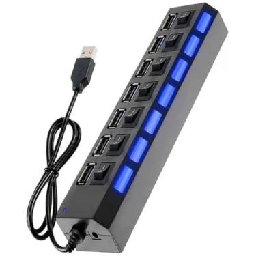 Imagem de Hub 2.0 7 Portas USB Regua Extensora Auxiliar Duplicador Multiplicador Chave Seletora Extensão HI-SPEED HUB USB 7 Portas Com Led Individual, Chave On/Off - TONSHOP