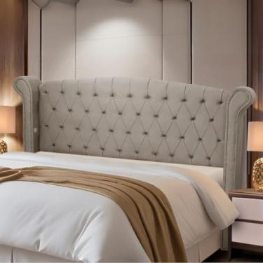 Imagem de Cabeceira Solteiro Estofada Madeira Luxo Cama Box Grécia (Capuccino)