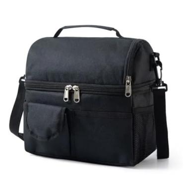Imagem de Bolsa Térmica para Alimentos, 9L, Resistente à Água, Compartimento Duplo, Alça Ajustável (Preto)