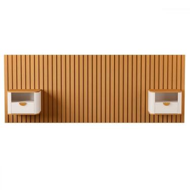 Imagem de Cabeceira Queen Buriti 2 Gavetas Ripado Off White/Natural - Jb Bechara