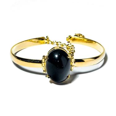 Imagem de 05 Bracelete Obsidiana Pedra Natural Mini Cabochão Dourado