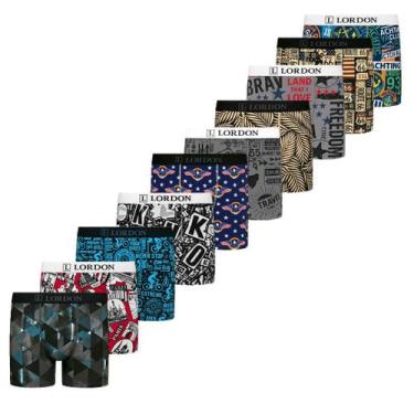 Imagem de Kit 10 Cuecas Boxer Adulto Microfibra Estampadas Masculinas - Lordon, 