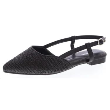 Imagem de TruFox Sapato social feminino Slingback Raffia confortável com espuma acolchoada e tira de salto baixo, Preto, 38
