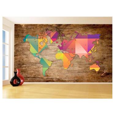 Imagem de Papel De Parede 3D Mapa Mundi Madeira Arte Cores 3,5M Nmu24 - Você Dec