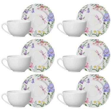 Imagem de Conjunto de 6 Xícaras de Chá com Pires de Cerâmica Lelis 250ml - Alleanza