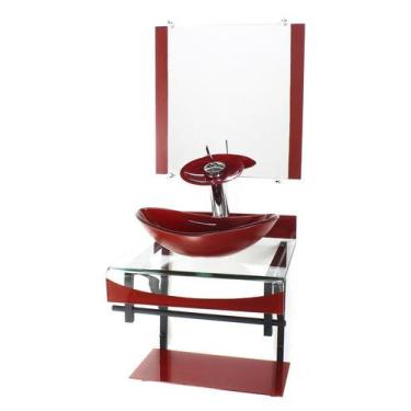 Imagem de Gabinete de vidro 40cm para banheiro curvado duplo pp cuba oval com to