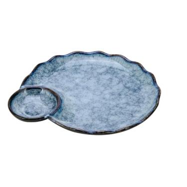 Imagem de Prato de bolinho de massa em forma de leque criativo retrô simples de cor sólida para uso doméstico - cinza mármore grande