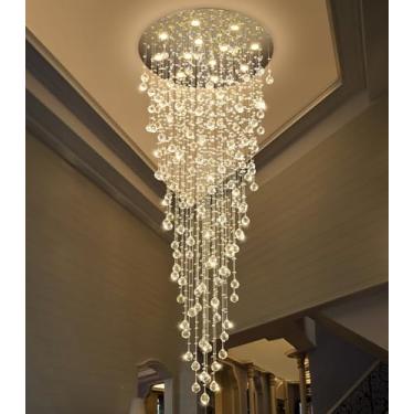 Imagem de cenozo Lustre De Cristal Moderno D32'' X A100'' Para Entrada, Em Formato Gota Chuva, Luminária Teto Alto Com Regulagem Intensidade, Escada, Corredor, Hall Sala Estar