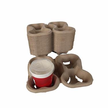Imagem de Pacote com 36 bandejas descartáveis de 4 xícaras, bandeja de transporte de café de fibra de polpa biodegradável, suporte de copo compostável sem derramamento para bebidas quentes e frias, carro