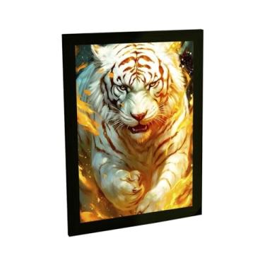 Imagem de Quadro Decorativo Tigre Branco Ilustração Chamas Decoração Poster Quarto Sala
