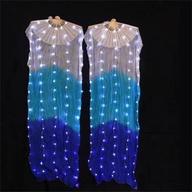 Imagem de Brilhante 1 Par De Dança Do Ventilador De Seda Do Ventre Para Mulheres Véu De Dança Do Ventre Desempenho Led, 1 pair, M-150cm-90cm 1 pair
