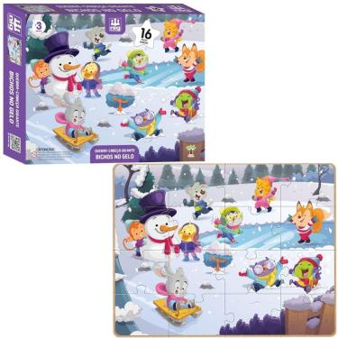 Imagem de Quebra Cabeça Infantil Bichos No Gelo Com 16 Peças Grandes Em Madeira - Nig Brinquedos
