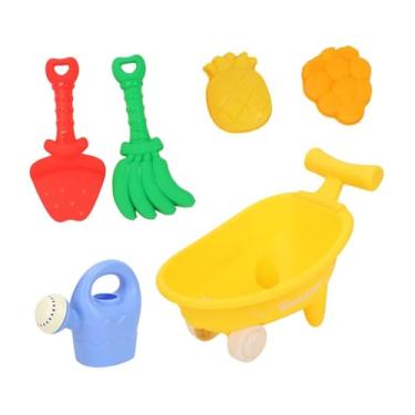 Imagem de Kokiya Brinquedos de areia de praia para crianças, brincadeira de faz de conta, pás de verão, ancinho, balde, carrinho, carrinho de areia, brinquedo para, Amarelo