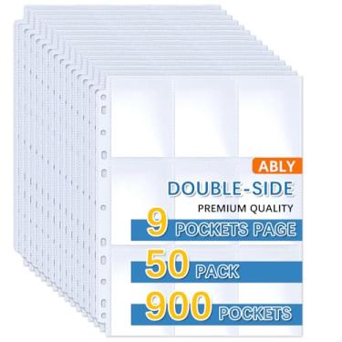 Imagem de 900 bolsos para cartões de beisebol, manga dupla face ABLY com 9 bolsos para fichares, folhas protetoras de página para Skylanders, Pokemon, Top Trumps para fichário de 3 anéis (50 páginas)