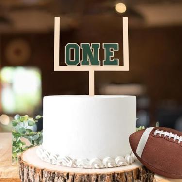 Imagem de Wood And Acrylic Football One Cake Topper - Football First/1st Birthday Decorations,First Year Down Party Decorations,Rookie Of The Year Cake Decor (football-1)