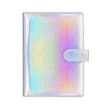 Imagem de Capa de fichário A5 com glitter branco PU capa de fichário recarregável de 6 anéis, fichários de folhas soltas com fecho magnético (tamanho A5, branco brilhante)