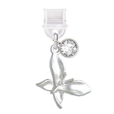 Imagem de ELISE & FONDA TP706 Tipo-C porta de carregamento plugue antipoeira pequena borboleta 3D pingente de celular para iPhone 15/16/Samsung/OnePlus/Xiaomi/oppo telefones Android (branco prata)