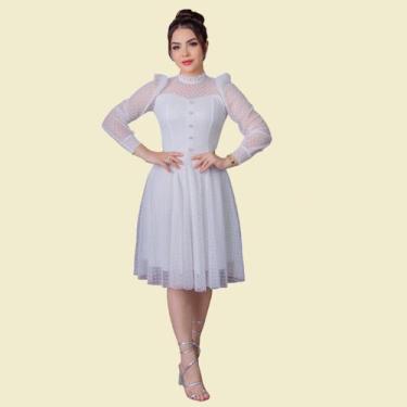 Imagem de Vestido Feminino Midi de Festa Social Rodado Mangas Longa Acinturado M