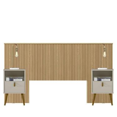 Imagem de Cabeceira Ripada 2,40 e 2 Mesas Laterais Alexa  EdeCasaMoveis