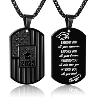 Imagem de Presentes de formatura Class Of 2025 para ele, seu filho, filha, colar masculino, joias inspiradoras, presentes para graduados do ensino médio, bandeira com pingente preto gravado com palavras