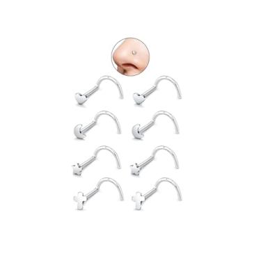 Imagem de DGhera Brincos de nariz: 10 peças 20G 316L aço cirúrgico piercing de nariz hipoalergênico saca-rolhas joia de piercing de nariz, estrela, lua, coração e cruz para mulheres e homens, 20Gauge(0.8mm