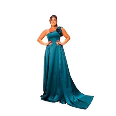 Imagem de Vestido Festa Cetim Ombro Só Madrinha Formatura Casamento - Glamoor Fe