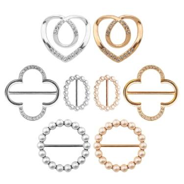 Imagem de Atarasia 8 anéis de cachecol premium e slides para cachecóis, clipes de camiseta fofos para roupas femininas, 4 tamanhos diferentes de fivela de clipe de cintura para acessórios de roupas femininas