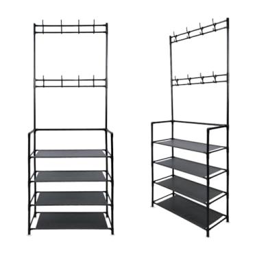 Imagem de Arara Quarto Roupas Cabideiro Sapateira de Chão Resistente (Preto)