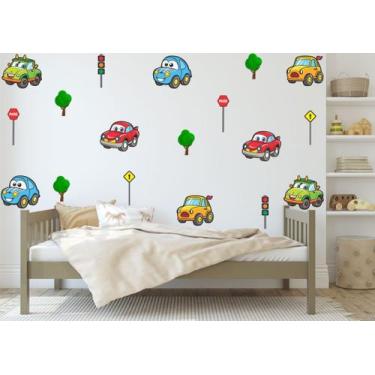 Imagem de Adesivo Parede Carrinhos Cartoon Papel de Parede Decalque - Colakoala 