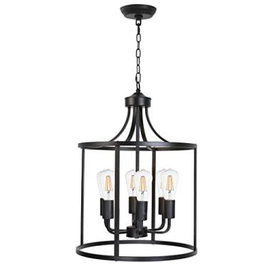 Imagem de MELUXEM Lustre Pendente Preto De 6 Luzes, Iluminação Para Ilha Cozinha, Luminárias Pendentes Fazenda Quarto, Sala Estar, Metal Com Gaiola