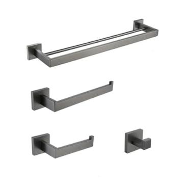 Imagem de Toalheiro de aço inoxidável cinza 304, porta-escovas de papel higiênico, dispensador de sabão, gancho para toalha, conjunto de acessórios para banheiro (kit GG 2 barras, 4 peças)