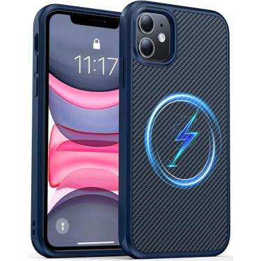 Imagem de AMILIFECASES Capa de telefone magnética para iPhone 11 (compatível com MagSafe) (textura de fibra de carbono) resistente e durável com capa de telefone anti-impressão digital, preta