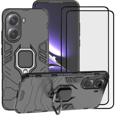 Imagem de LosruGir Capa para Xiaomi Poco X7 Pro 5G/Redmi Turbo 4 5G, 2 em 1, capa protetora de tela de vidro temperado [2 unidades], preta