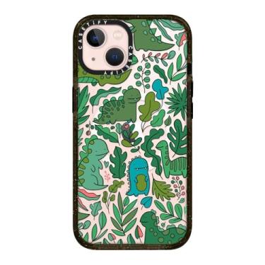 Imagem de CASETiFY Capa Impact para iPhone 13 [4X testado contra quedas de grau militar/proteção contra quedas de 2,5 metros/compatível com Magsafe] - Dinossauros verdes engraçados. Dinossauros fofos - preto