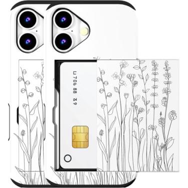 Imagem de MUQR Capa compatível com iPhone 16 Plus com porta-cartão fofo - Design Kawaii proteção contra quedas de grau militar capa carteira robusta para mulheres (flor branca de linha simples)