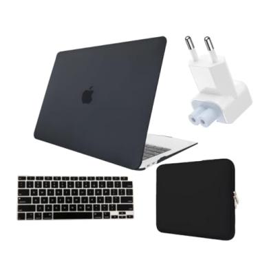 Imagem de Kit Capa Case Macbook AIR 13 A2337 Chip M1 A2179 + Protetor Teclado + Neoprene + Plug Adaptador (Preto Fosco)