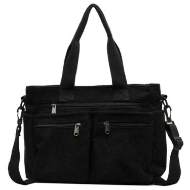 Imagem de Bolsa tiracolo feminina masculina de veludo cotelê, bolsa de ombro para uso diário, com vários bolsos, trabalho, Preto