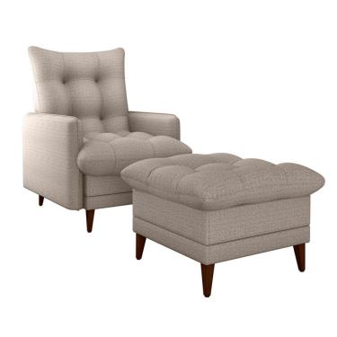 Imagem de Poltrona Reclinável com Puff Montreal Linho Cinza Claro