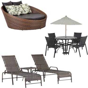 Imagem de Kit 2 Espreguiçadeiras Mesa Roma Chaise Lívia Cadeira Emily Ombrelone