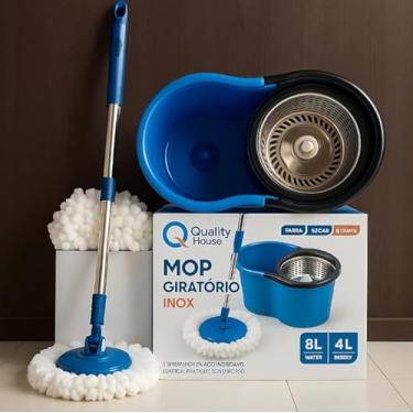 Imagem de Mop Giratório Balde Cesto inox 8 litros Limpeza Esfregão 360 Mop Pro