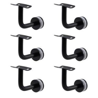 Imagem de KUMGROT Suporte de escada de corrimão, suporte de parede resistente, curvado para corrimão de montagem de vidro grosso de 6 a 16 mm, preto, 201, aço inoxidável, conjunto de 6 peças