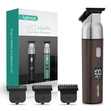 Imagem de VOYOR Aparador de cabelo masculino profissional sem fio T-Blade aparador de barba recarregável aparador de barba 3 pentes guia kit de corte de cabelo com visor LCD HT310 (grão de madeira)