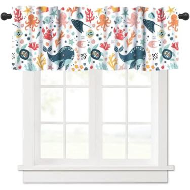 Imagem de YSWOW Cortina de janela impressa com estampa de animais marinhos para crianças, oceano, tartaruga, baleia, para meninos e meninas, quarto de bebê, 147 x C45 cm, tecido 1 painel