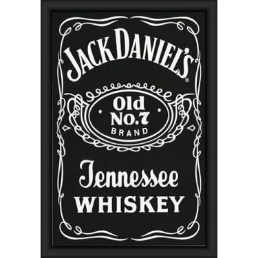 Imagem de BUY ART FOR LESS Oficialmente licenciado por Jack Daniels - Logotipo - Pôster vintage emoldurado - 61 x 91 cm - Moldura de madeira projetada resistente com vidro plexi - Pronto para pendurar